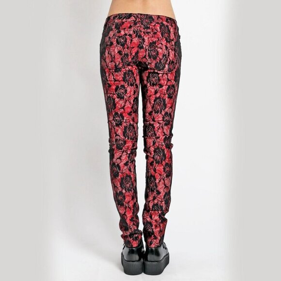 Tripp NYC Red Floral Skinny Jeans – Black Lace Rose Print | NWT | 25 | High Rise - Picture 4 of 5